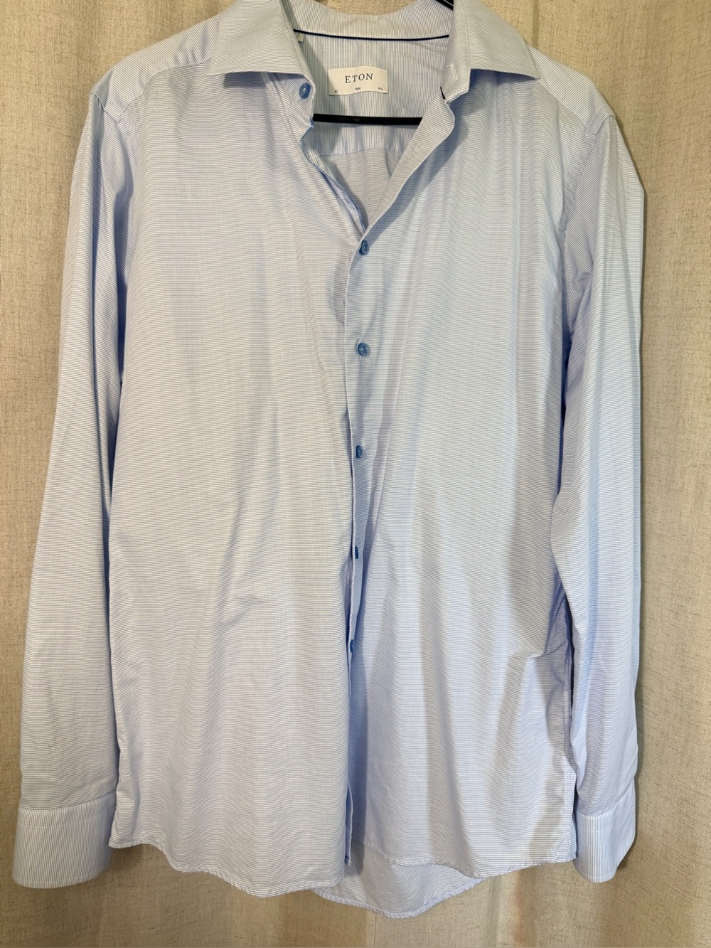 Eton Light Blue Men's Micro-check Dress Shirt - Classic Tailored Slim Fit 16.5